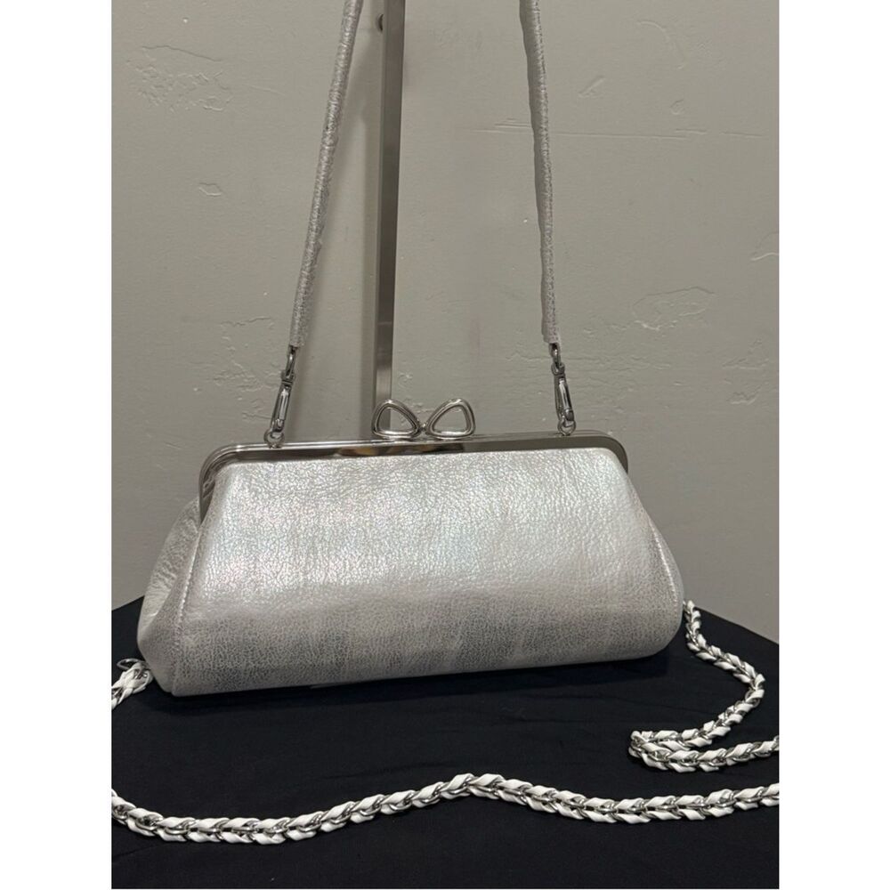 Unique Iridescent Cowhide Leather Handmade “Bow” Shaped Kisslock Baguette Bag